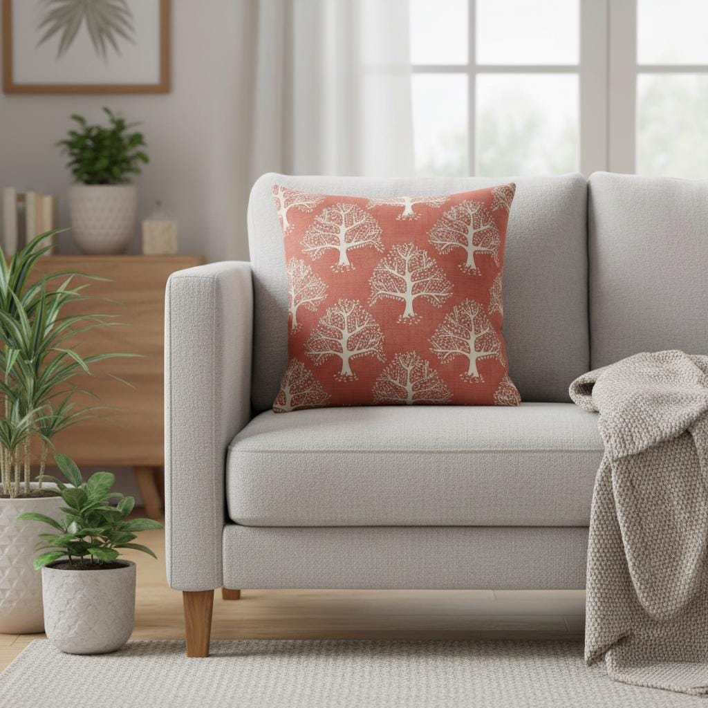 Great Oak Tree Gingersnap Orange Cushion Cover , Handmade UK