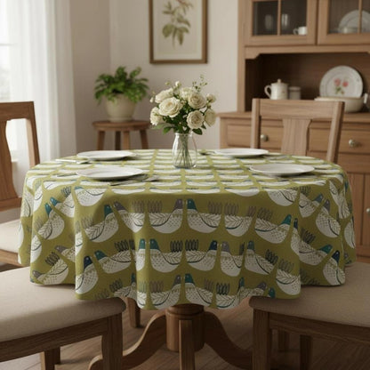 Cluck Cluck Hens Chicken Capri Green Cotton Tablecloth , Handmade Uk