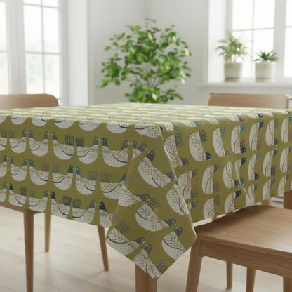 Cluck Cluck Hens Chicken Capri Green Cotton Tablecloth , Handmade Uk