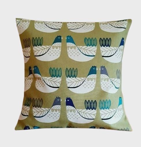 Cluck Cluck Hens Chicken Capri Green Cushion Cover , Handmade UK