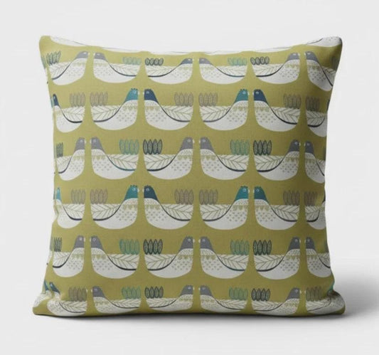 Cluck Cluck Hens Chicken Capri Green Cushion Cover , Handmade UK