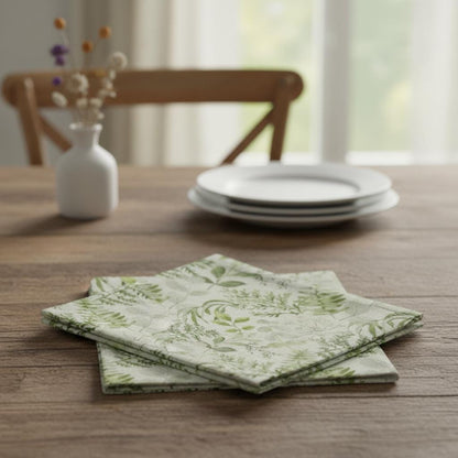 Elegant Green Botanical Leaf Floral Table Runner Napkins, Handmade UK
