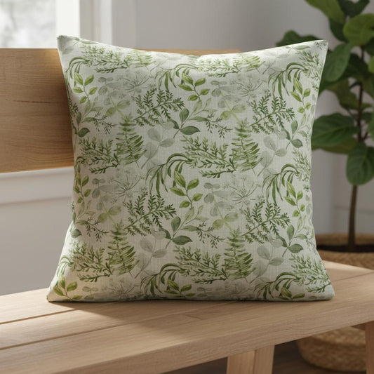 Elegant Green Botanical Leaf Floral Cushion Cover , Handmade UK