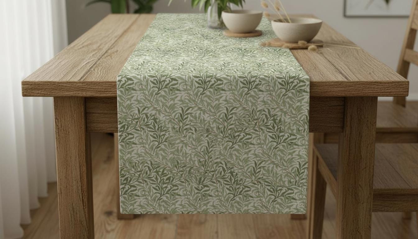 William Morris Table Runner Willow Bough Sage Green , Cotton Napkins , Handmade UK