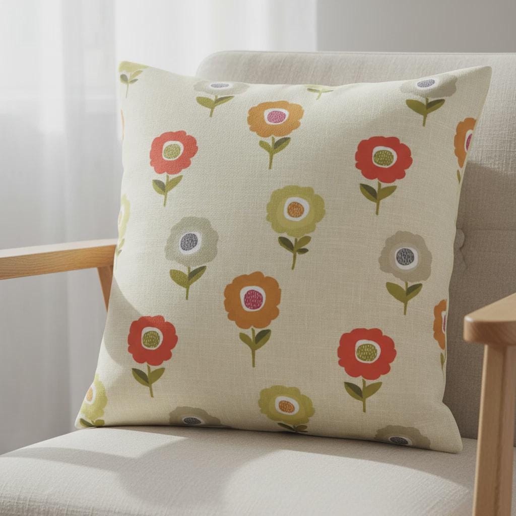 Floral Orange Cushion Cover , Retro Blossom Elsa Tutti Frutti Throw Pillow , Handmade UK