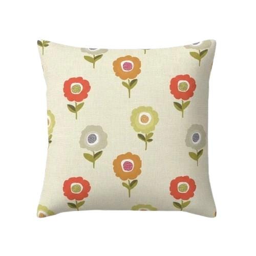 Floral Orange Cushion Cover , Retro Blossom Elsa Tutti Frutti Throw Pillow , Handmade UK