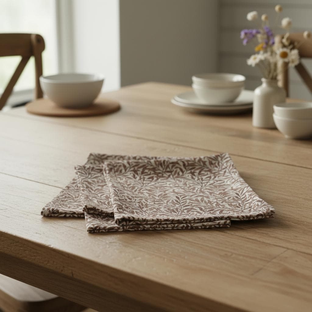 William Morris Table Runner Willow Bough Rust , Cotton Napkins, Handmade UK