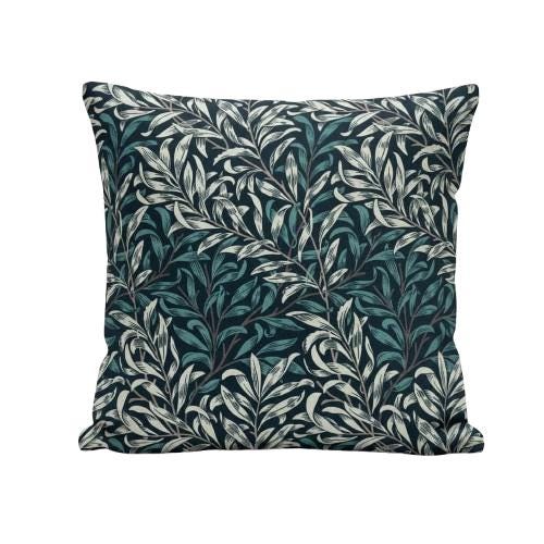 William Morris Cushion Cover Willow Bough Dark Teal, Leaf Leaves Throw Pillow, Handmade UK