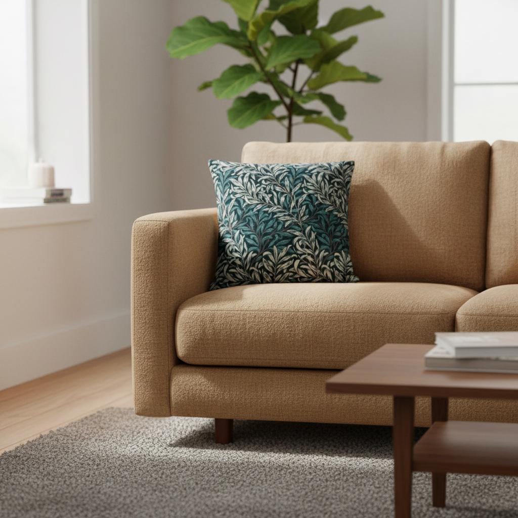 William Morris Cushion Cover Willow Bough Dark Teal, Leaf Leaves Throw Pillow, Handmade UK