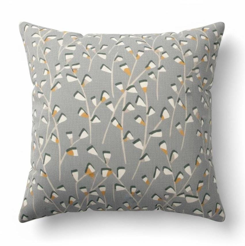 Modern Grey Floral Pattern Cushion Cover , Tenby Mineral Throw Pillow , Handmade UK .