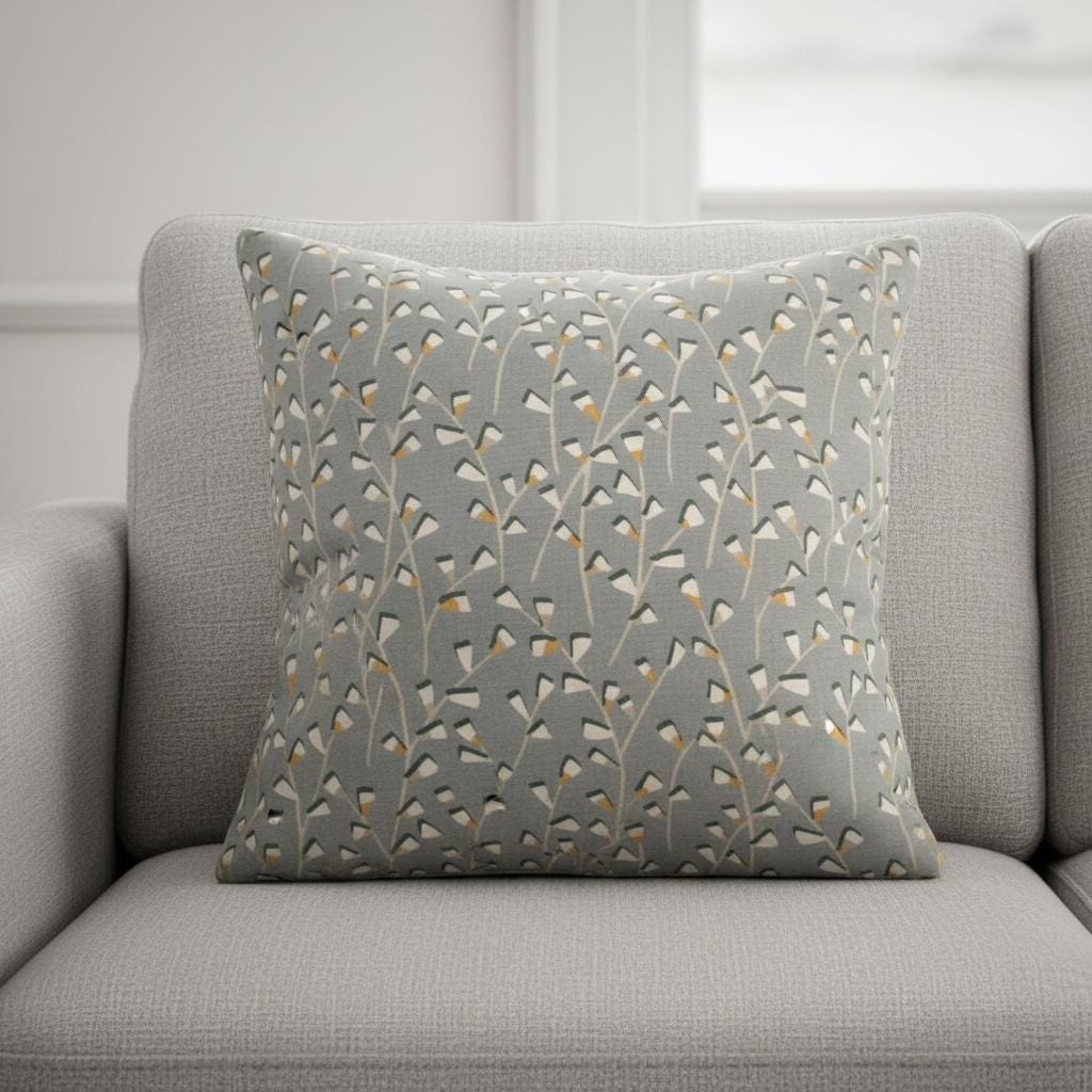 Modern Grey Floral Pattern Cushion Cover , Tenby Mineral Throw Pillow , Handmade UK .