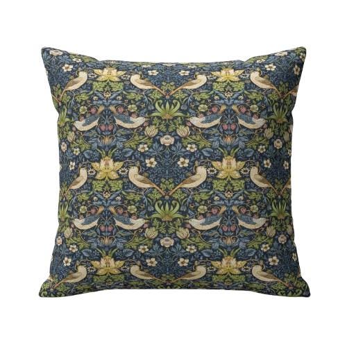 William Morris Strawberry Thief Navy Blue Cushion Cover , Handmade UK