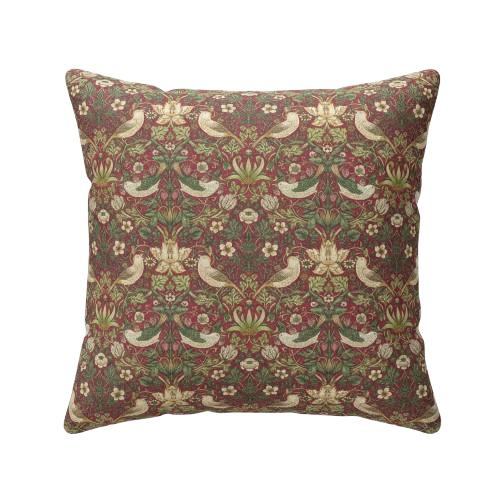 William Morris Strawberry Thief Cushion Cover , Crimson Red Throw Pillow , Handmade UK