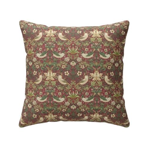 William Morris Strawberry Thief Cushion Cover , Crimson Red Throw Pillow , Handmade UK