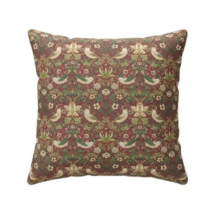 William Morris Strawberry Thief Cushion Cover , Crimson Red Throw Pillow , Handmade UK