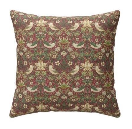 William Morris Strawberry Thief Cushion Cover , Crimson Red Throw Pillow , Handmade UK