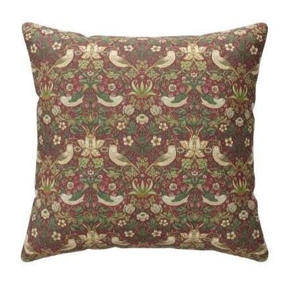 William Morris Strawberry Thief Cushion Cover , Crimson Red Throw Pillow , Handmade UK