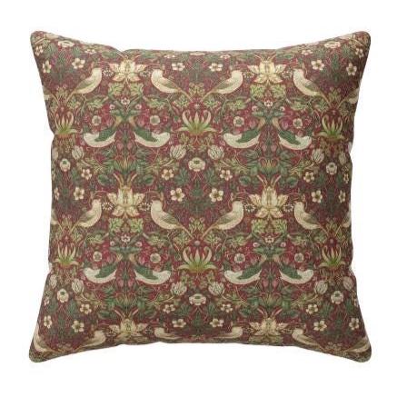 William Morris Strawberry Thief Cushion Cover , Crimson Red Throw Pillow , Handmade UK