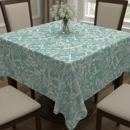 Woodland Forest Animals Tablecloth , Vilda Ice Blue Table Cloth , Round Oval Rectange , Handmade UK