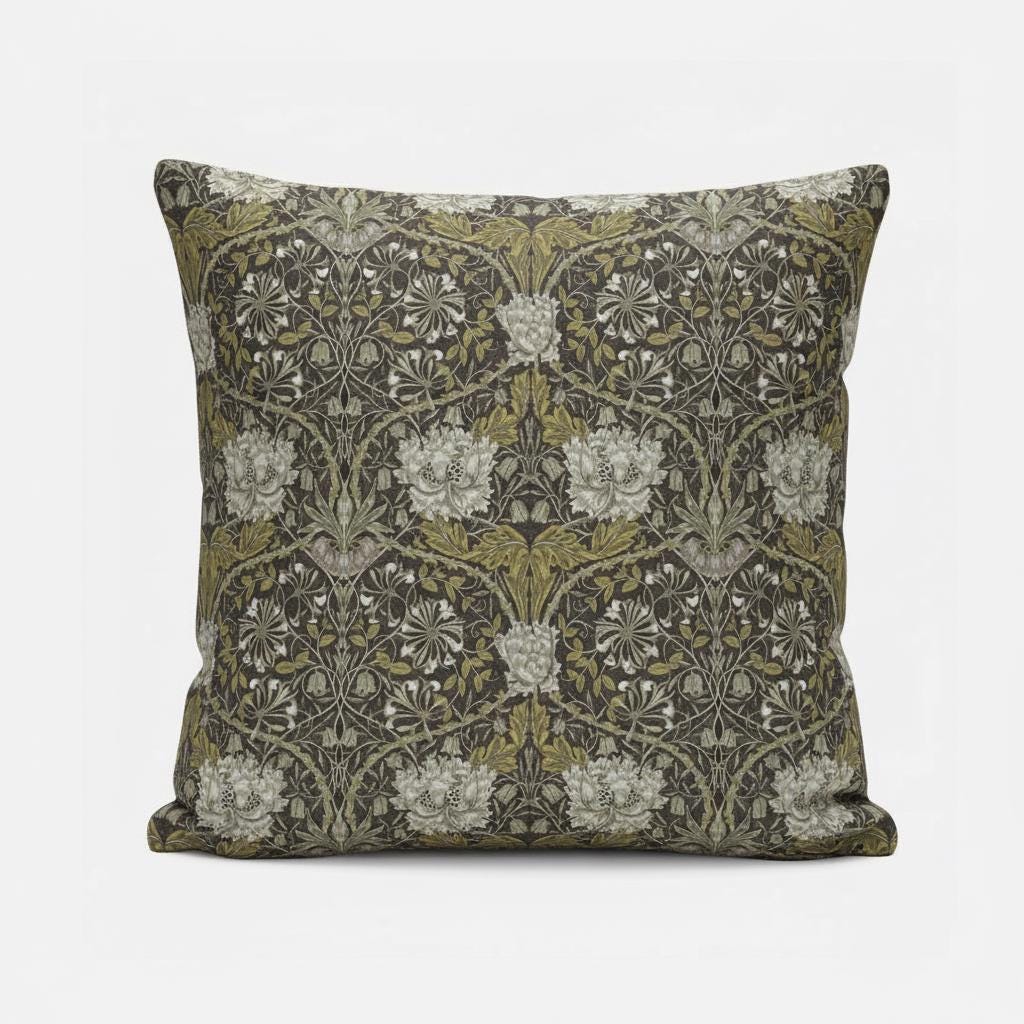 William Morris Cushion Cover Honeysuckle Mocha, Floral Throw Pillow, Handmade UK
