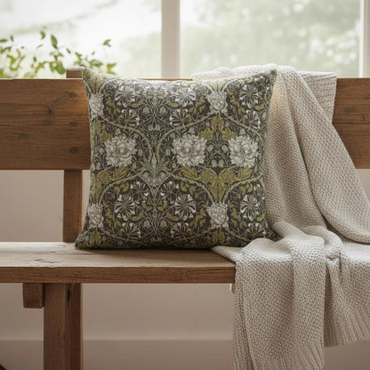 William Morris Cushion Cover Honeysuckle Mocha, Floral Throw Pillow, Handmade UK