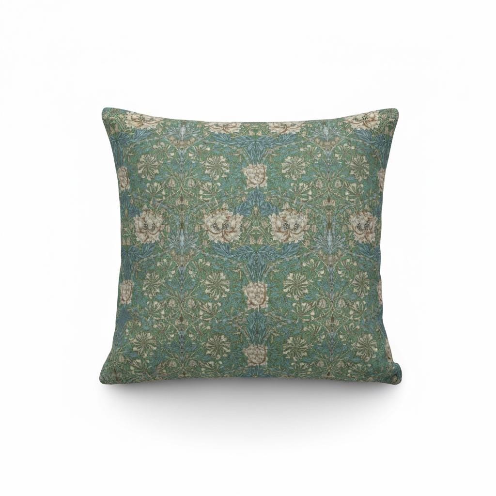 William Morris Cushion Cover Honeysuckle Seaspray Green, Floral Throw Pillow , Handmade UK