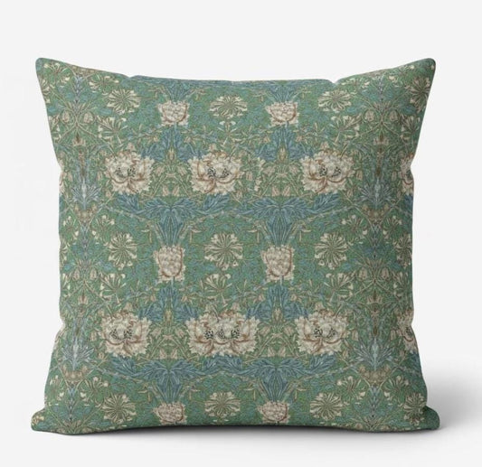 William Morris Cushion Cover Honeysuckle Seaspray Green, Floral Throw Pillow , Handmade UK