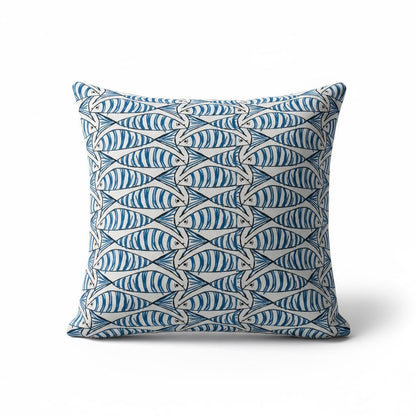 Cornish Sardines Sprats Cushion Cover , Seaside Fish Nautical Throw Pillow , Handmade UK