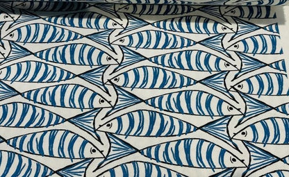 Cornish Sardines Sprats Cushion Cover , Seaside Fish Nautical Throw Pillow , Handmade UK