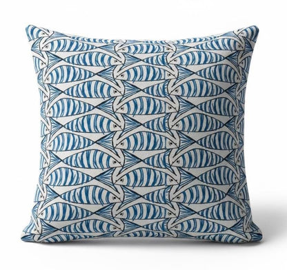 Cornish Sardines Sprats Cushion Cover , Seaside Fish Nautical Throw Pillow , Handmade UK