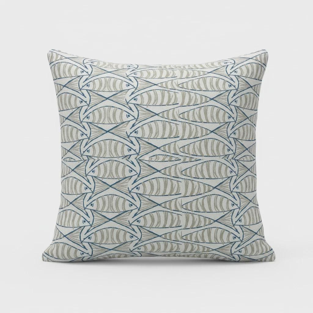 Cornish Sardines Sprats Cushion Cover , Seaside Fish Nautical Throw Pillow , Handmade UK