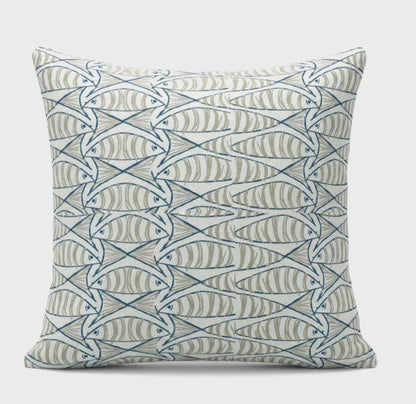 Cornish Sardines Sprats Cushion Cover , Seaside Fish Nautical Throw Pillow , Handmade UK