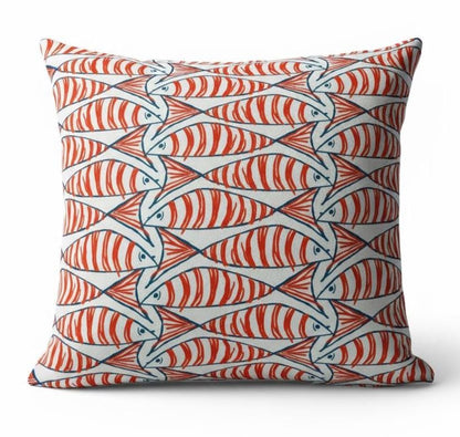 Cornish Sardines Sprats Cushion Cover , Seaside Fish Nautical Throw Pillow , Handmade UK