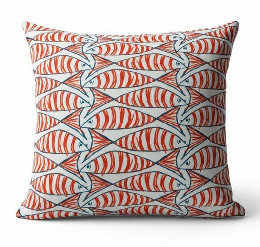Cornish Sardines Sprats Cushion Cover , Seaside Fish Nautical Throw Pillow , Handmade UK