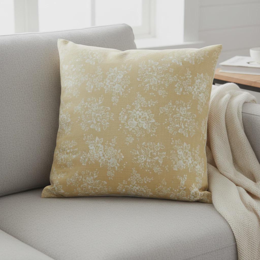 Cath Kidston Washed Rose Cushion Cover , Ochre Yellow Vintage Throw Pillow , Handmade UK