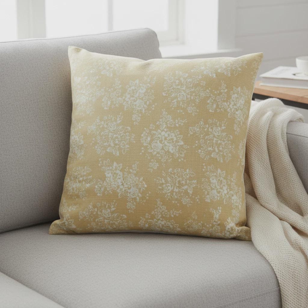 Cath Kidston Washed Rose Cushion Cover , Ochre Yellow Vintage Throw Pillow , Handmade UK