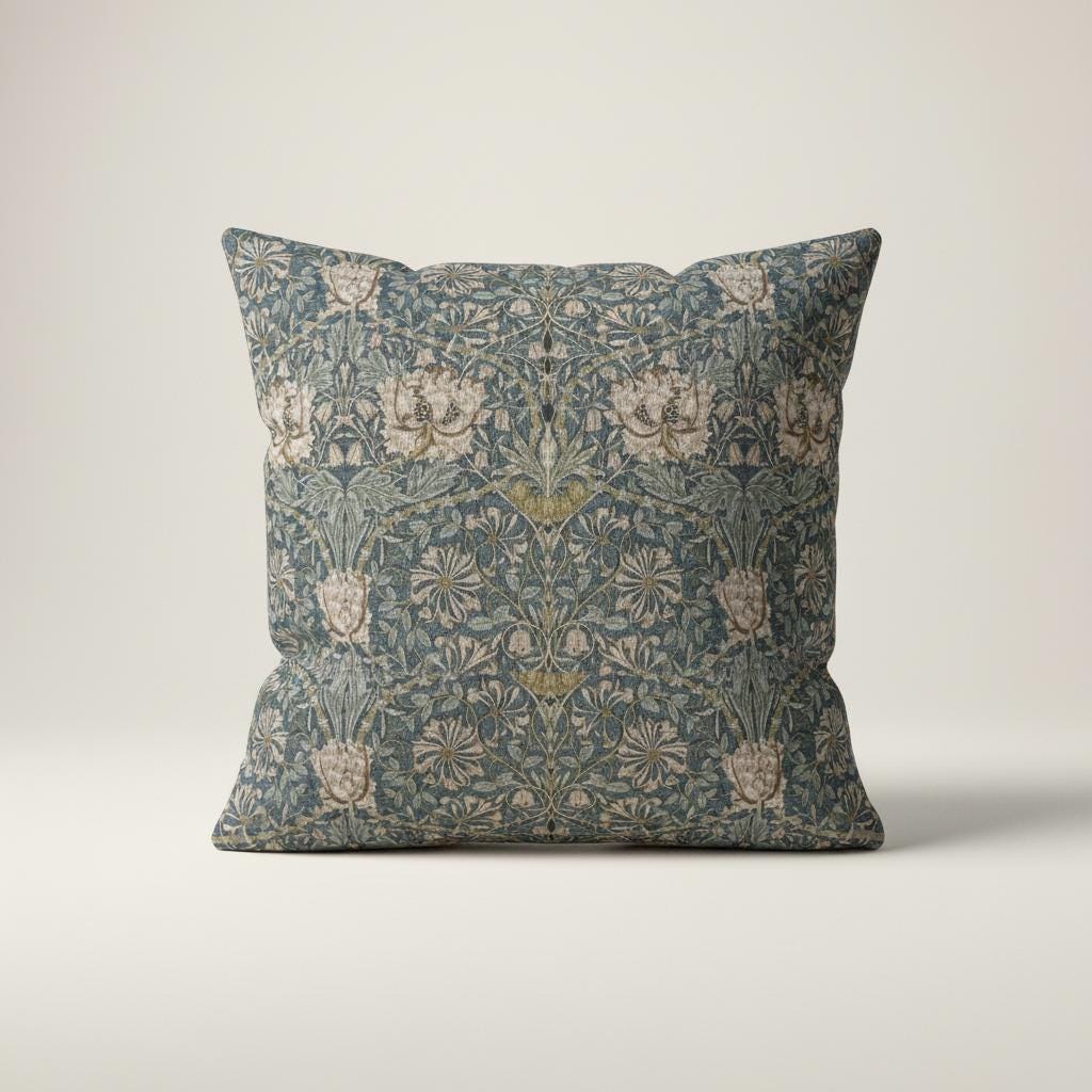 William Morris Honeysuckle Cushion Cover , Steel Grey Throw Pillow , Handmade UK