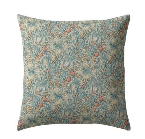 William Morris Golden Lily Cushion Cover , Floral Tourmaline Azure Blue Throw Pillow , Handmade UK