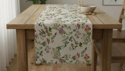 Botanical Garden Floral Natural Table Runner Napkins, Handmade UK