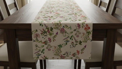 Botanical Garden Floral Natural Table Runner Napkins, Handmade UK