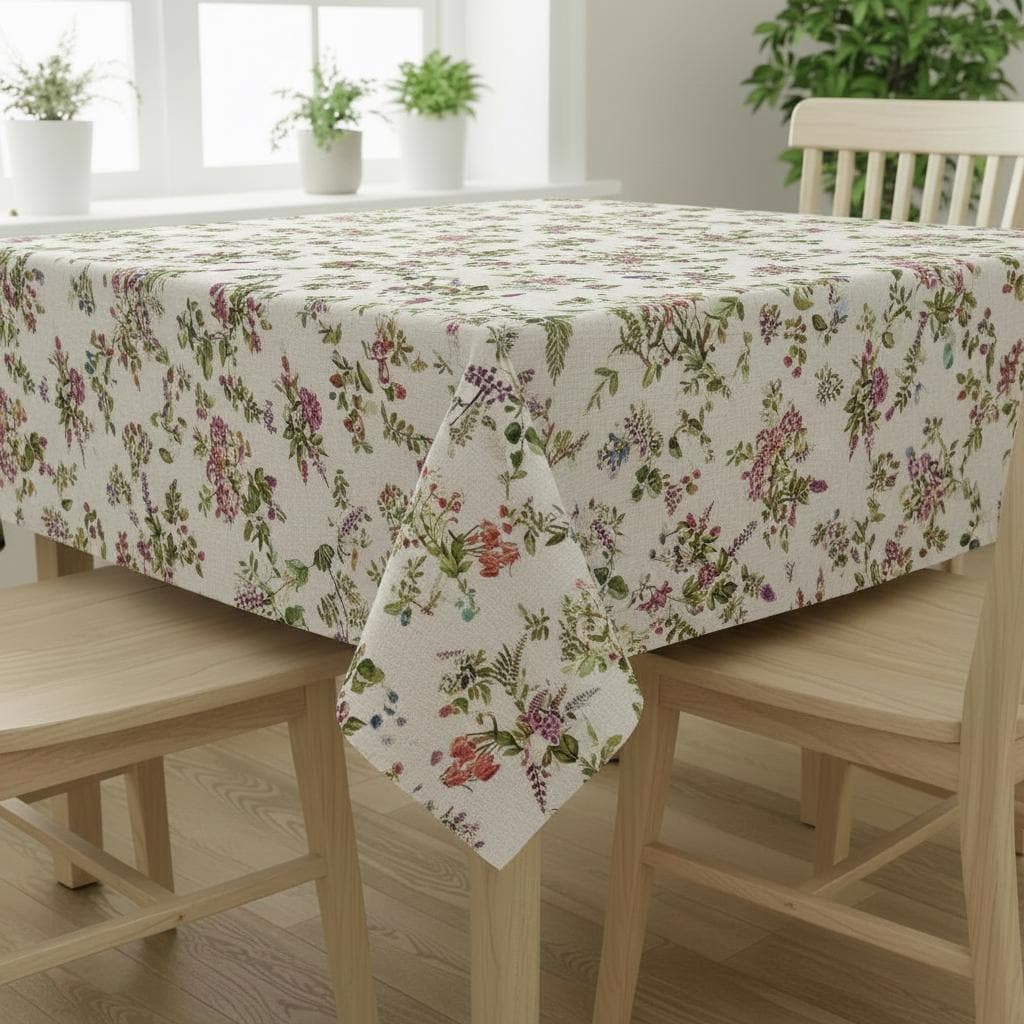 Botanical Garden Floral Tablecloth Napkins, Handmade Cotton Linen Look Fabric