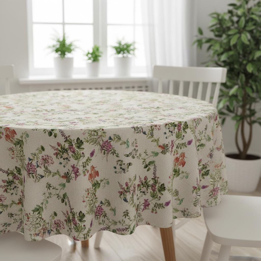 Botanical Garden Floral Tablecloth Napkins, Handmade Cotton Linen Look Fabric