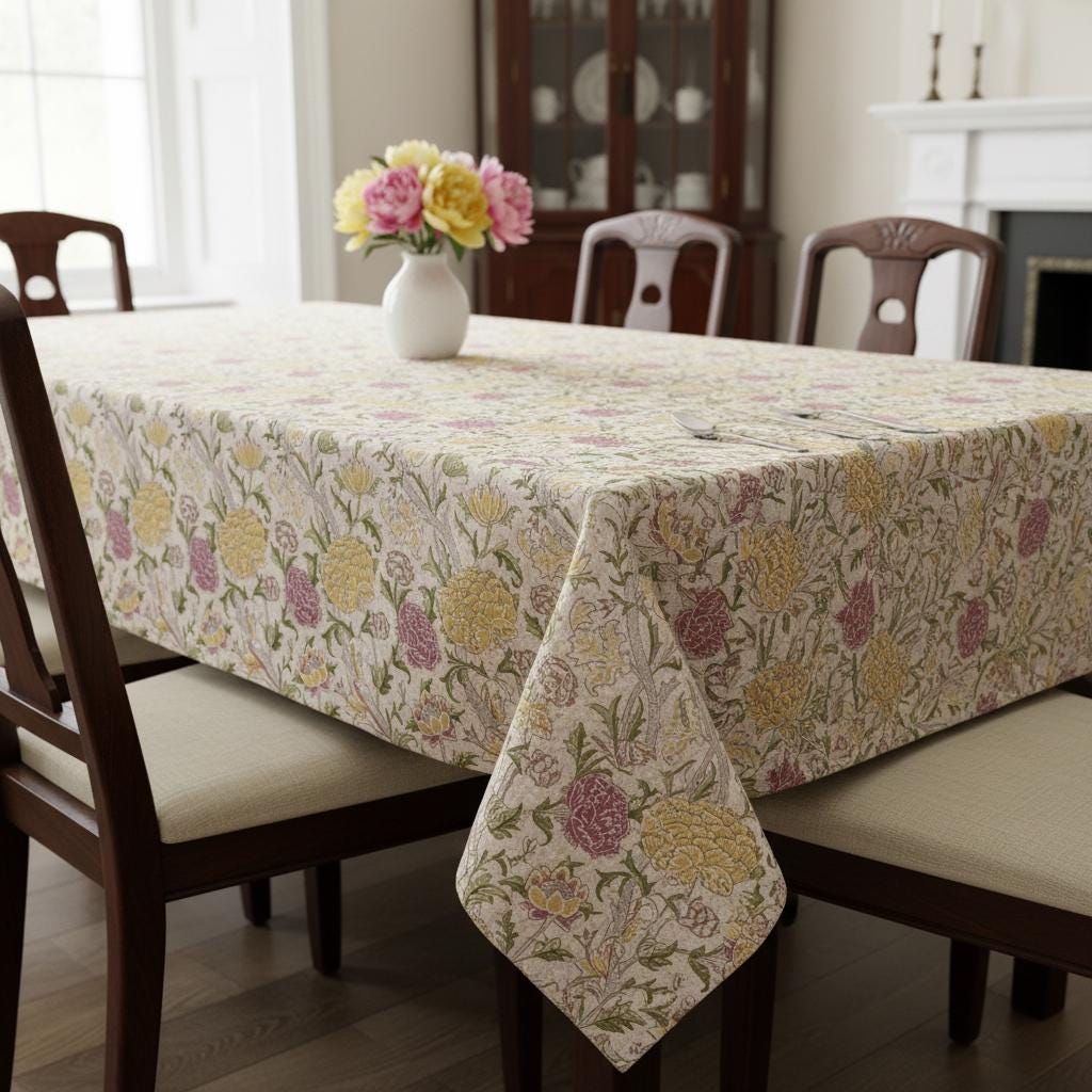 William Morris The Cray Tablecloth Stardust , Floral Table Cloth , Round Oval Rectangle , Handmade UK