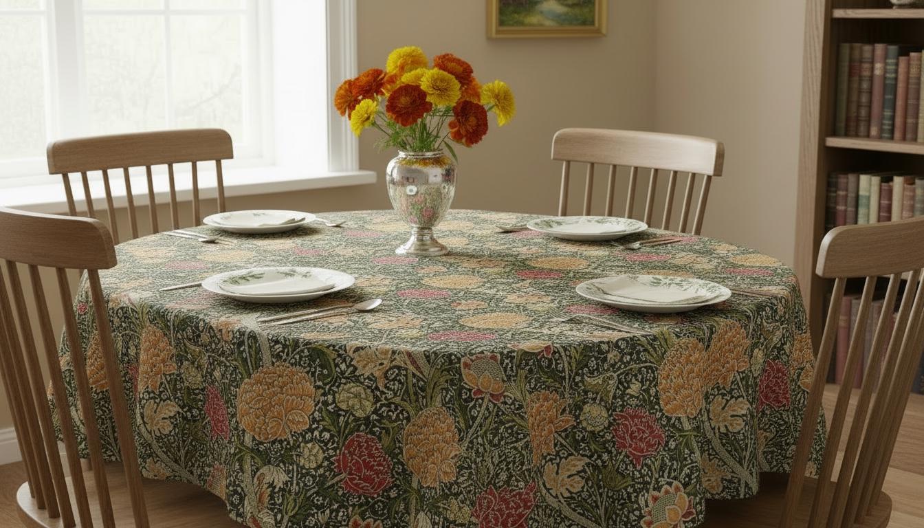 William Morris The Cray Coated Tablecloth Autumn , Outdoor Water Resistant Teflon Coated Table Cloths , Round Oval Rectangle