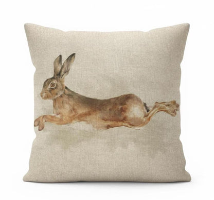 Leaping Hare Rabbit Beige Cushion Cover