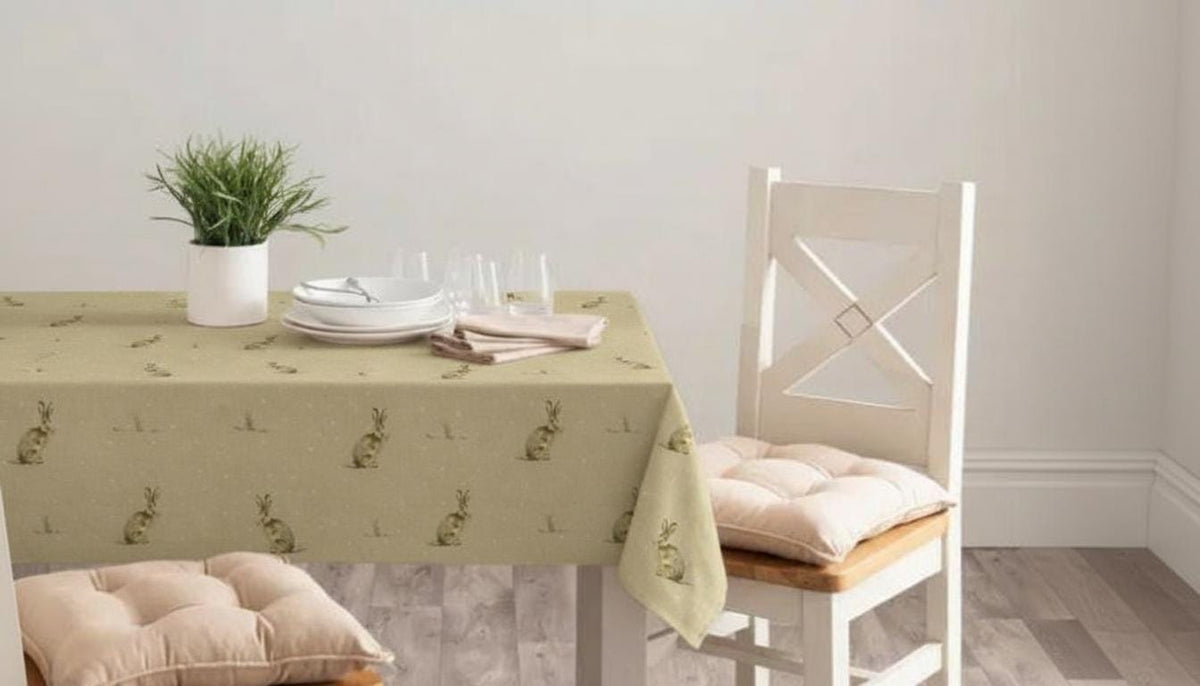Hartley Hare Tablecloth , Beige Natural Easter Tablecloth , Round Tablecloth , Square Tablecloth , Rectangle Square Tablecloth UK