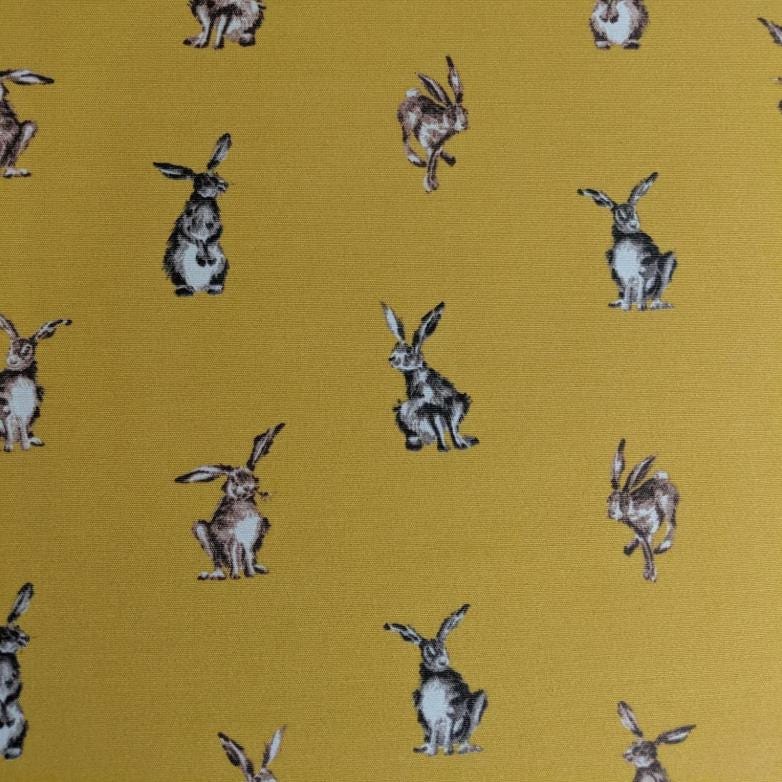 Shabby Hares Rabbits Bunny Mustard Cushion Cover , Handmade UK
