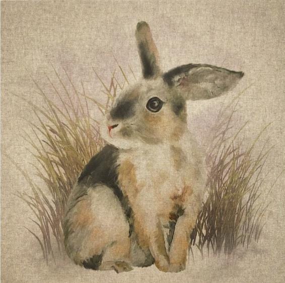 Meadow Rabbit Hare Watercolor Natural Beige Cushion Cover .