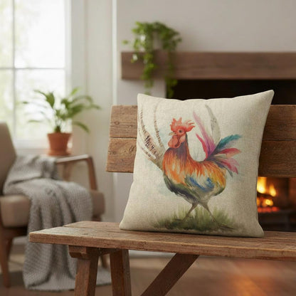 Vibrant Rooster Cockerel Watercolor Cushion Cover