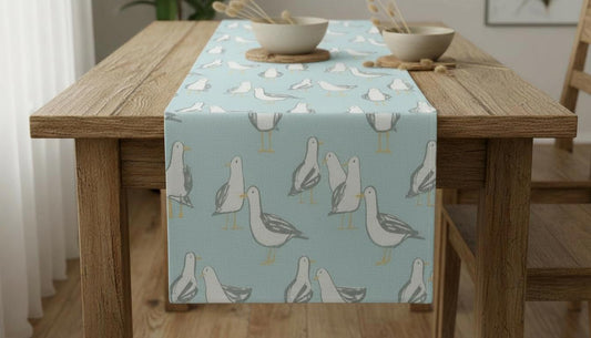 Coastal Seagull Laridae Blue Table Runner, Nautical Marine Seaside Design, Handmade UK